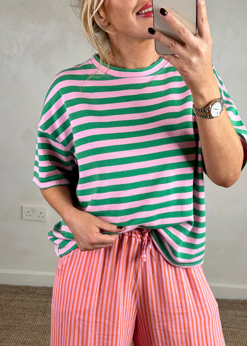 Dylan striped Tee - green/pink-The Style Attic
