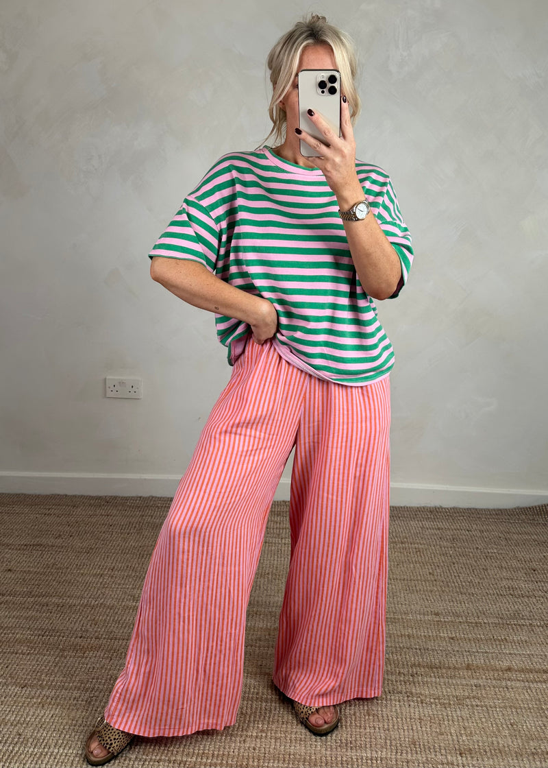 Dylan striped Tee - green/pink-The Style Attic