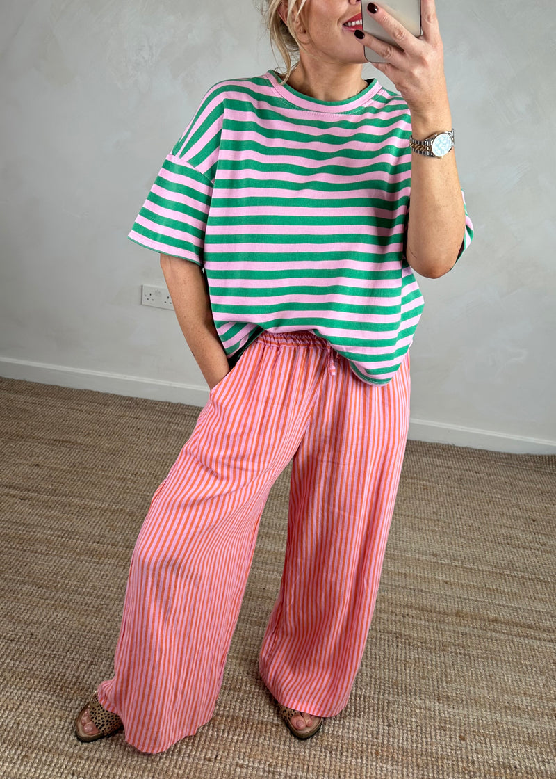 Dylan striped Tee - green/pink-The Style Attic