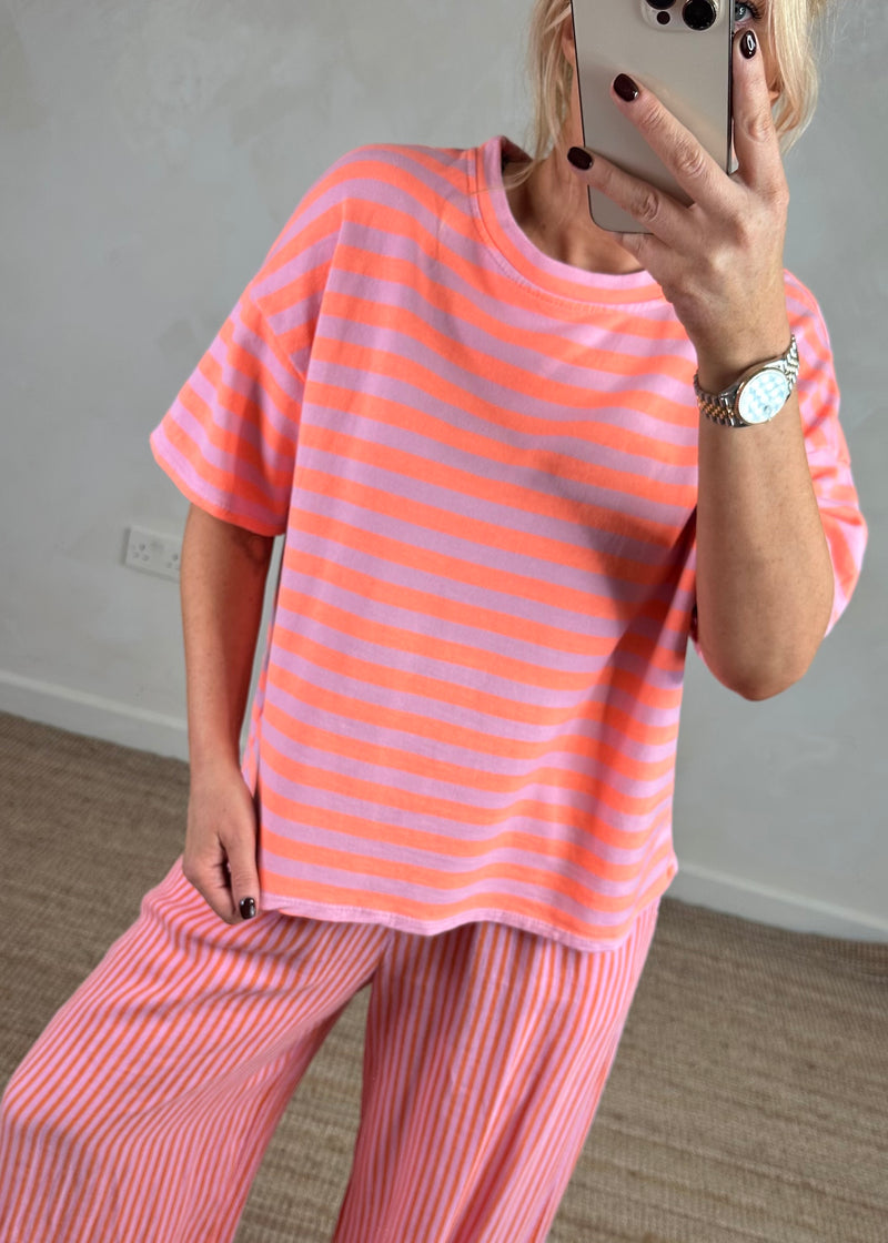 Dylan striped Tee - pink/orange-The Style Attic