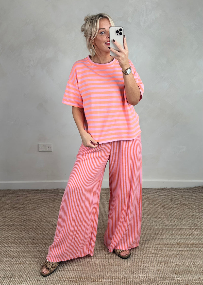 Dylan striped Tee - pink/orange-The Style Attic