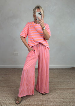 Dylan striped Tee - pink/orange-The Style Attic