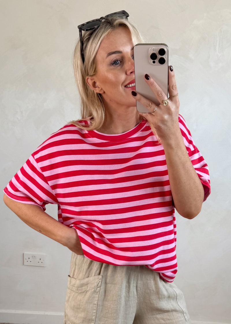Dylan striped Tee - red/pink-The Style Attic