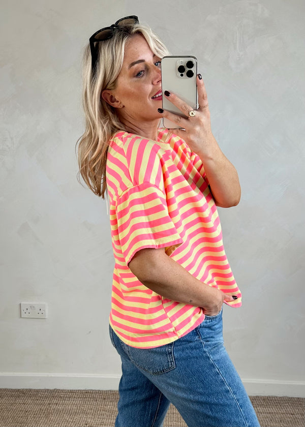 Dylan striped Tee - yellow/pink-The Style Attic