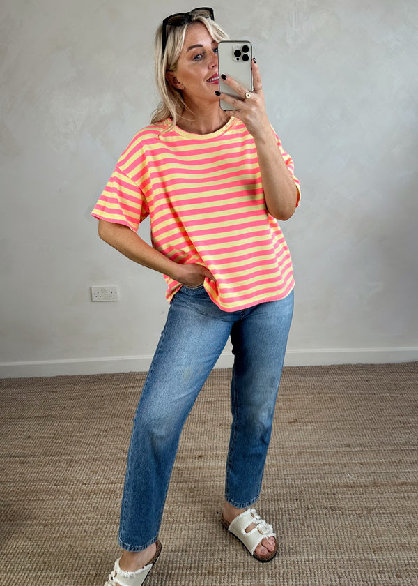Dylan striped Tee - yellow/pink-The Style Attic