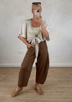 Easy tie top - beige-The Style Attic