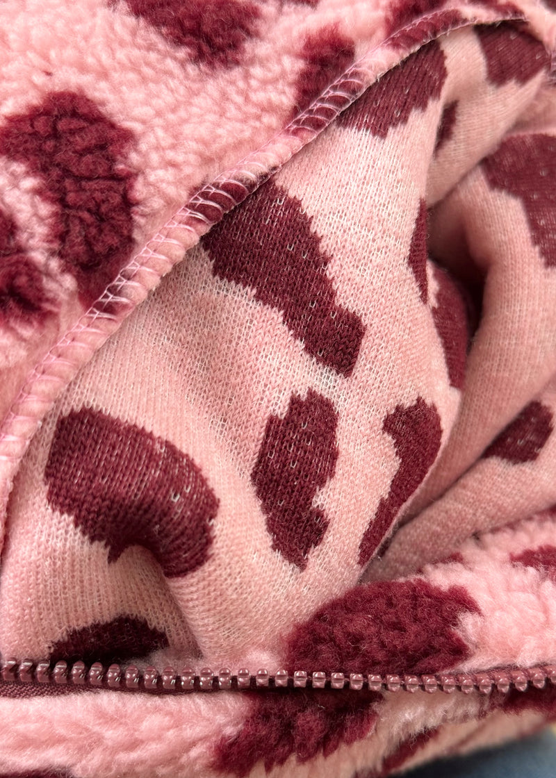 Edie Zip through fleece - pink/merlot animal-The Style Attic