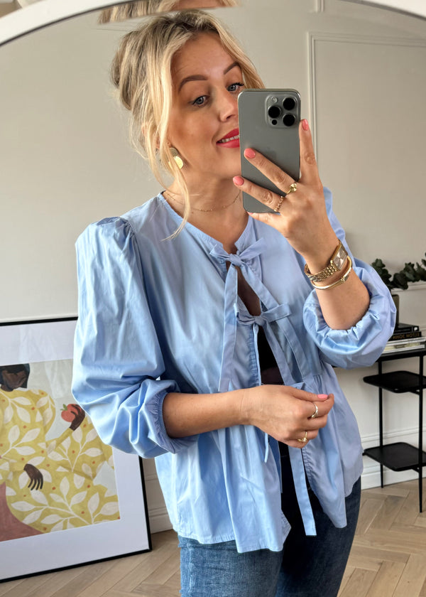 Edie bow front shirt - cornflower blue-The Style Attic