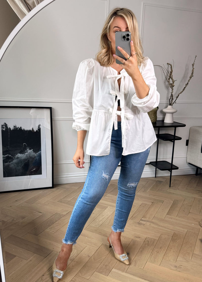 Edie bow front shirt - white-The Style Attic