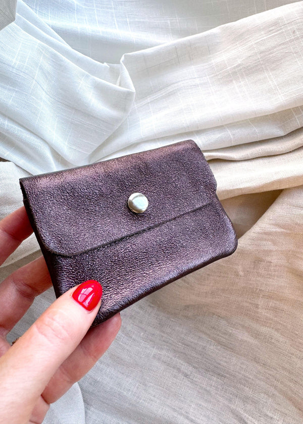 Effie Leather coin purse - Metallic Brown-The Style Attic