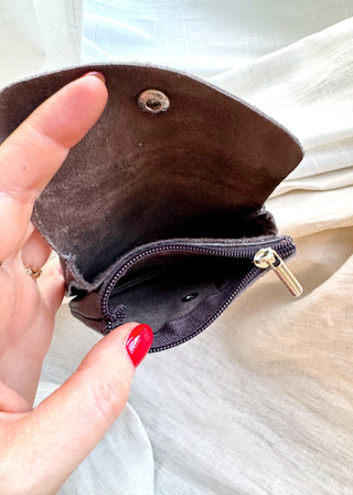 Effie Leather coin purse - Metallic black-The Style Attic