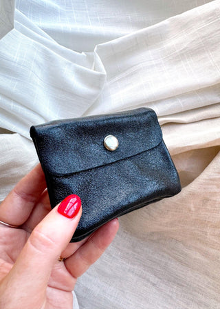 Effie Leather coin purse - Metallic black-The Style Attic