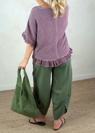 Elissa frill linen top - Heather-The Style Attic