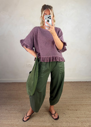 Elissa frill linen top - Heather-The Style Attic