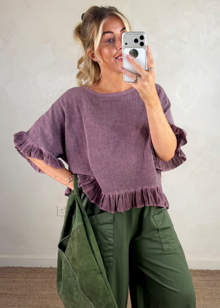 Elissa frill linen top - Heather-The Style Attic