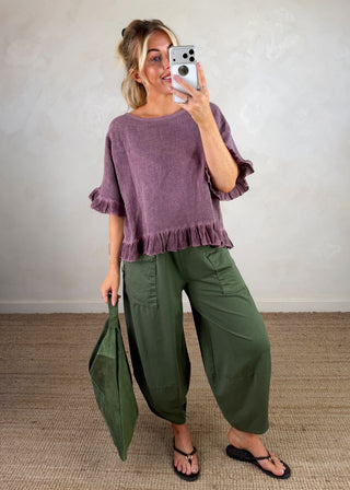 Elissa frill linen top - Heather-The Style Attic