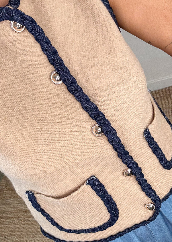 Elizabeth denim vest - camel-The Style Attic