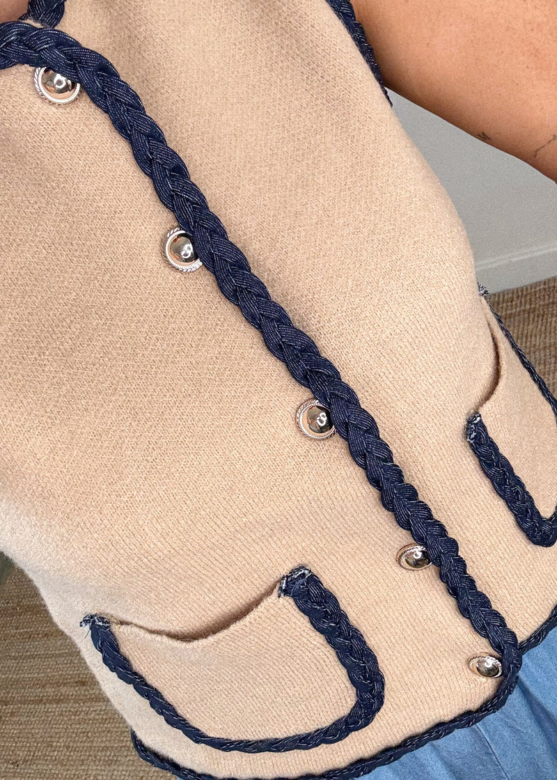 Elizabeth denim vest - camel-The Style Attic