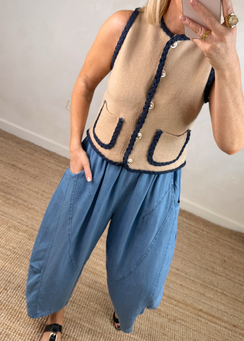Elizabeth denim vest - camel-The Style Attic