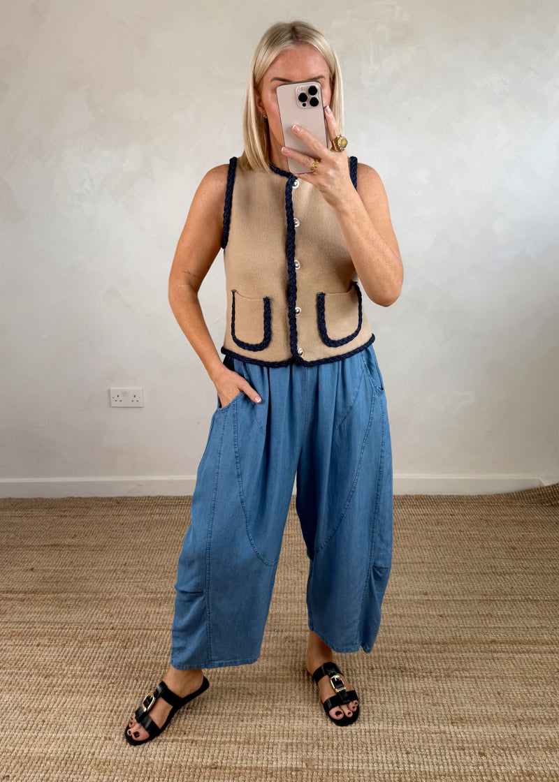 Elizabeth denim vest - camel-The Style Attic