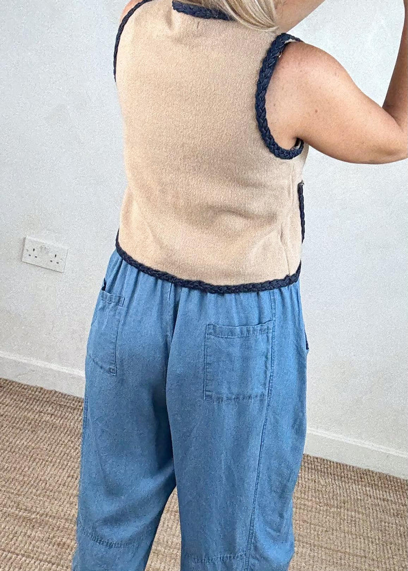 Elizabeth denim vest - camel-The Style Attic