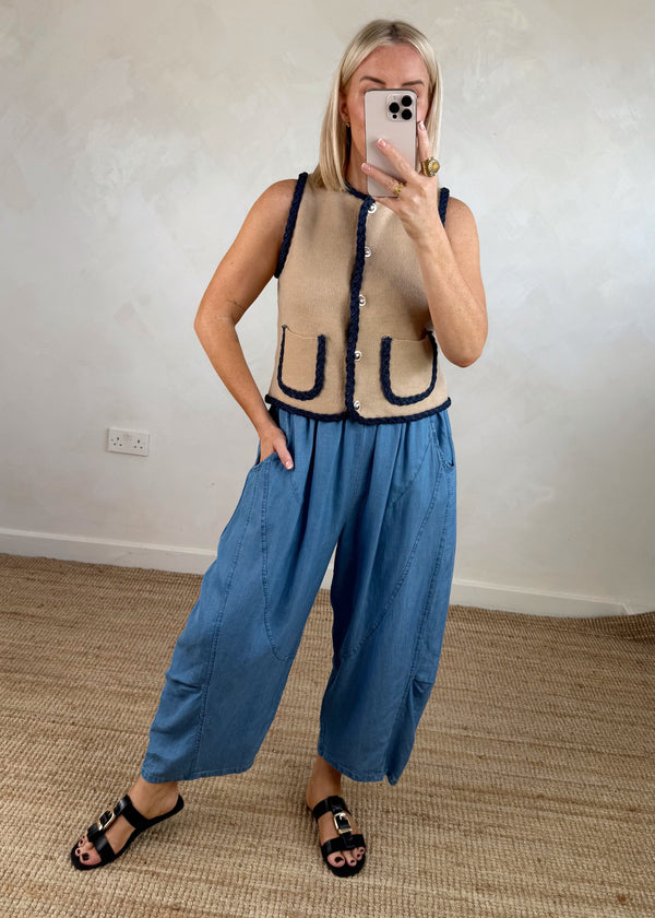 Elizabeth denim vest - camel-The Style Attic