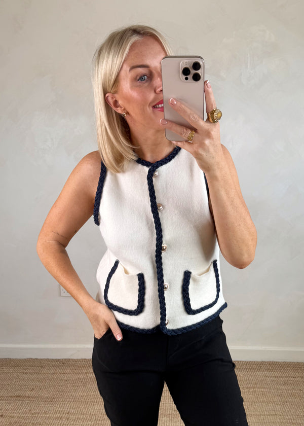Elizabeth denim vest - cream-The Style Attic