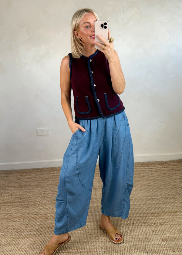 Elizabeth denim vest - damson-The Style Attic