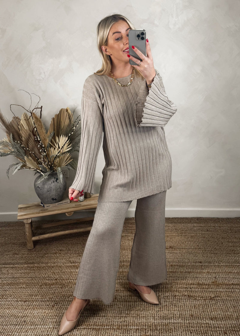 Ella pleated co-ord - oatmeal-The Style Attic