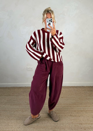 Ella stripe knit - Merlot/cream-The Style Attic