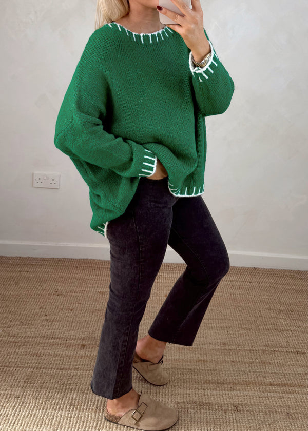 Elle contrast stitch knit - shamrock-The Style Attic