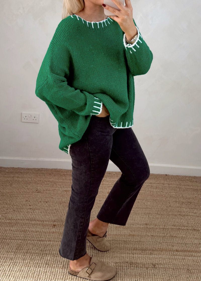 Elle contrast stitch knit - shamrock-The Style Attic