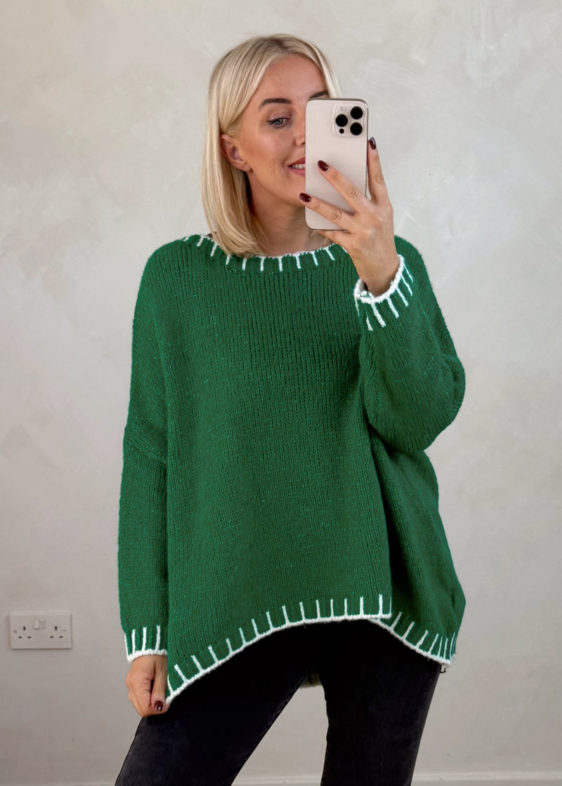 Elle contrast stitch knit - shamrock-The Style Attic