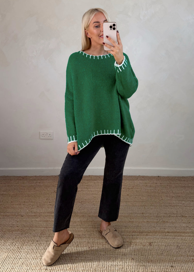 Elle contrast stitch knit - shamrock-The Style Attic
