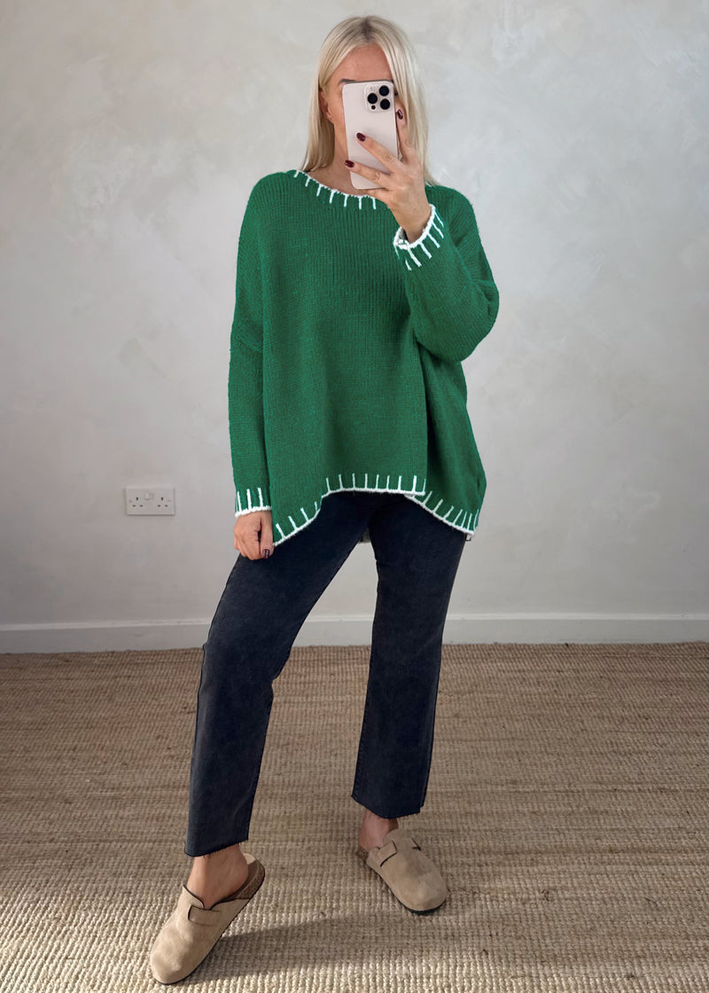 Elle contrast stitch knit - shamrock-The Style Attic