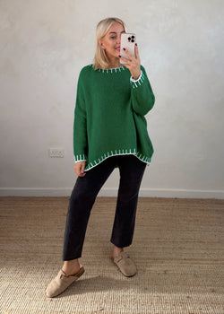 Elle contrast stitch knit - shamrock-The Style Attic