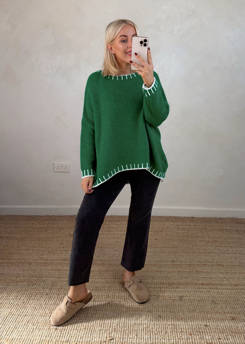 Elle contrast stitch knit - shamrock-The Style Attic