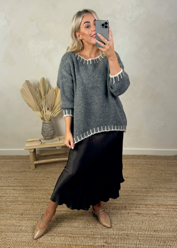 Elle stitch knit - grey/cream-The Style Attic