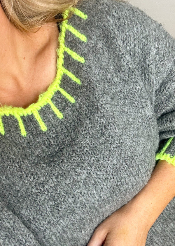 Elle stitch knit - grey/lime-The Style Attic