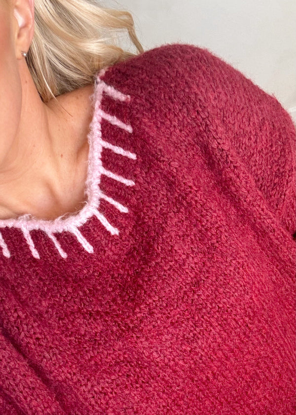 Elle stitch knit - merlot/pink 1-The Style Attic