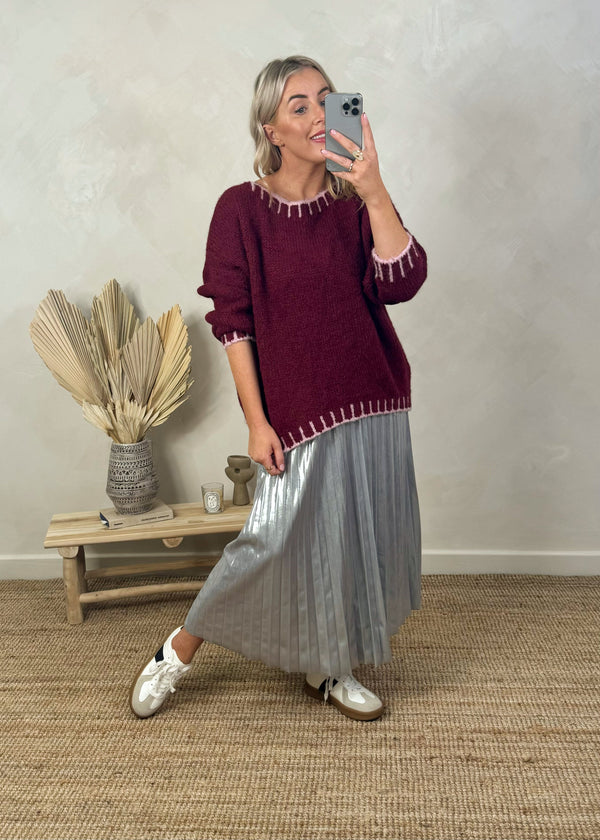 Elle stitch knit - merlot/pink 1-The Style Attic