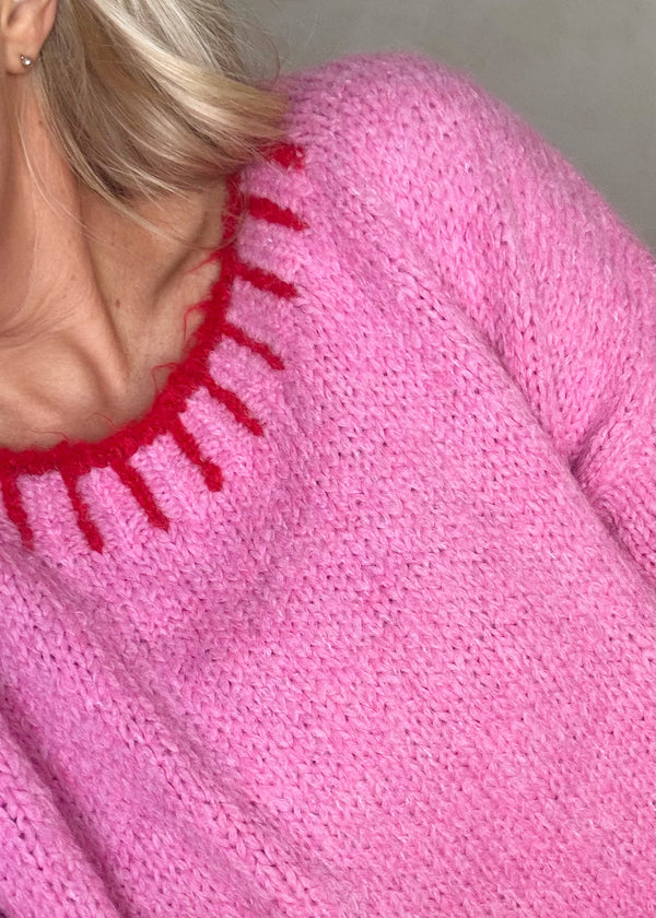 Elle stitch knit - pink/red-The Style Attic