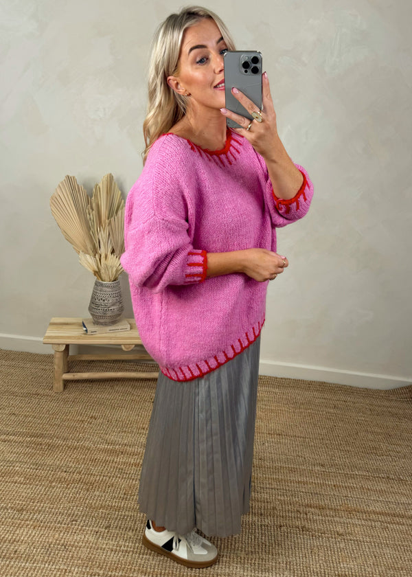 Elle stitch knit - pink/red-The Style Attic