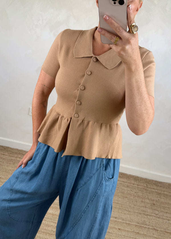 Ellie peplum knit - camel-The Style Attic