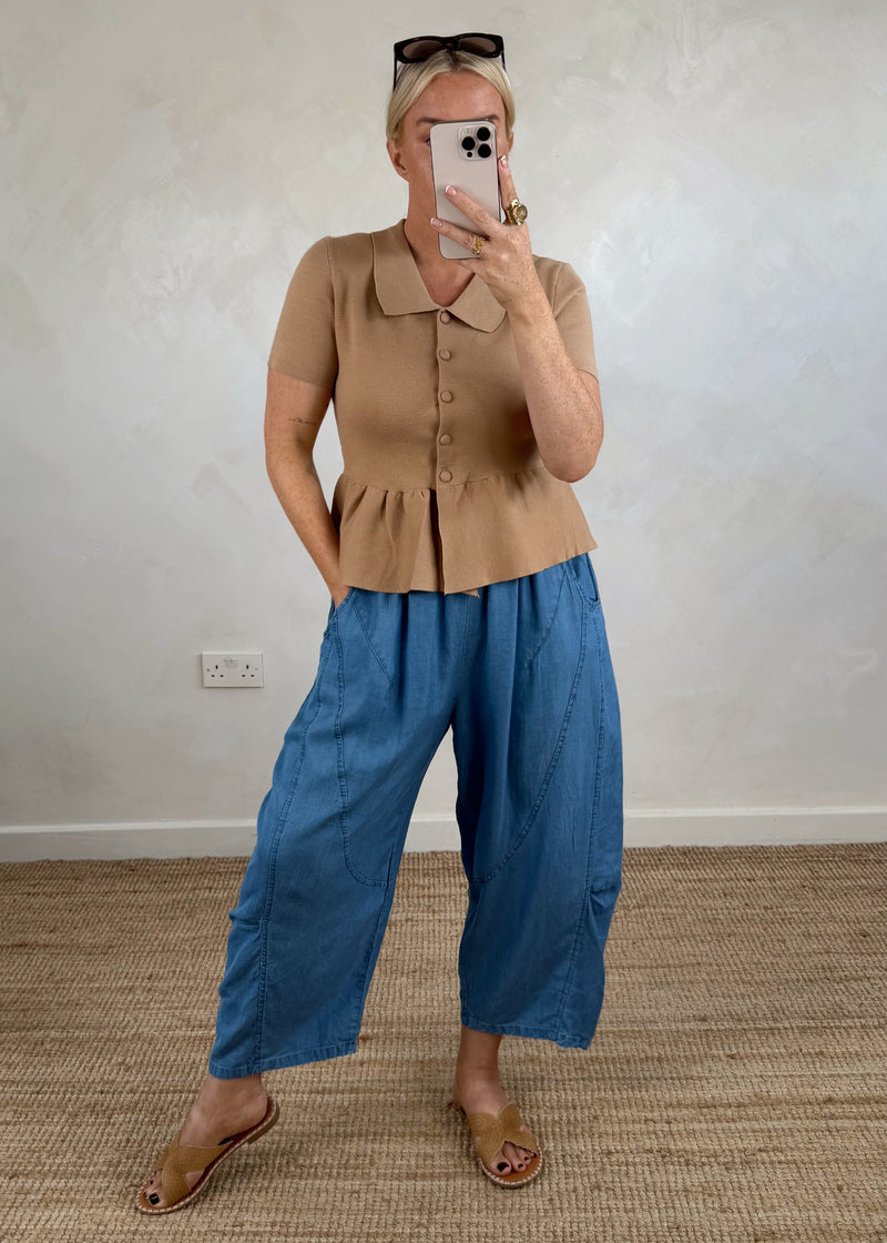 Ellie peplum knit - camel-The Style Attic