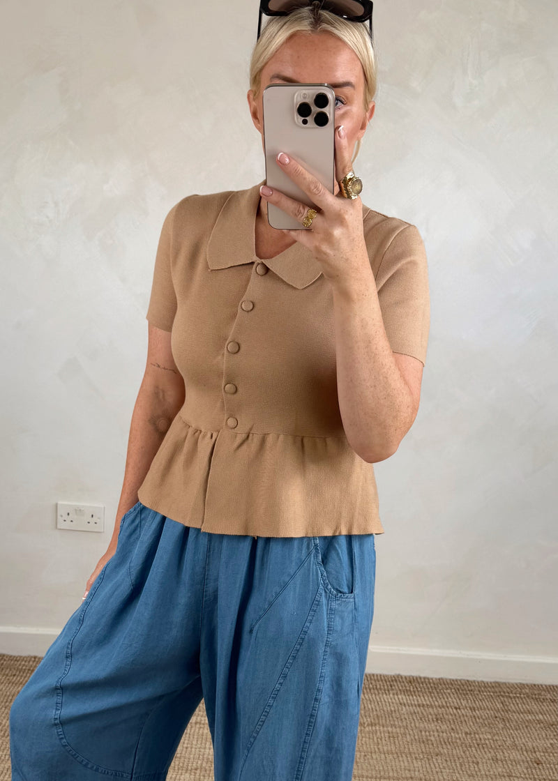 Ellie peplum knit - camel-The Style Attic