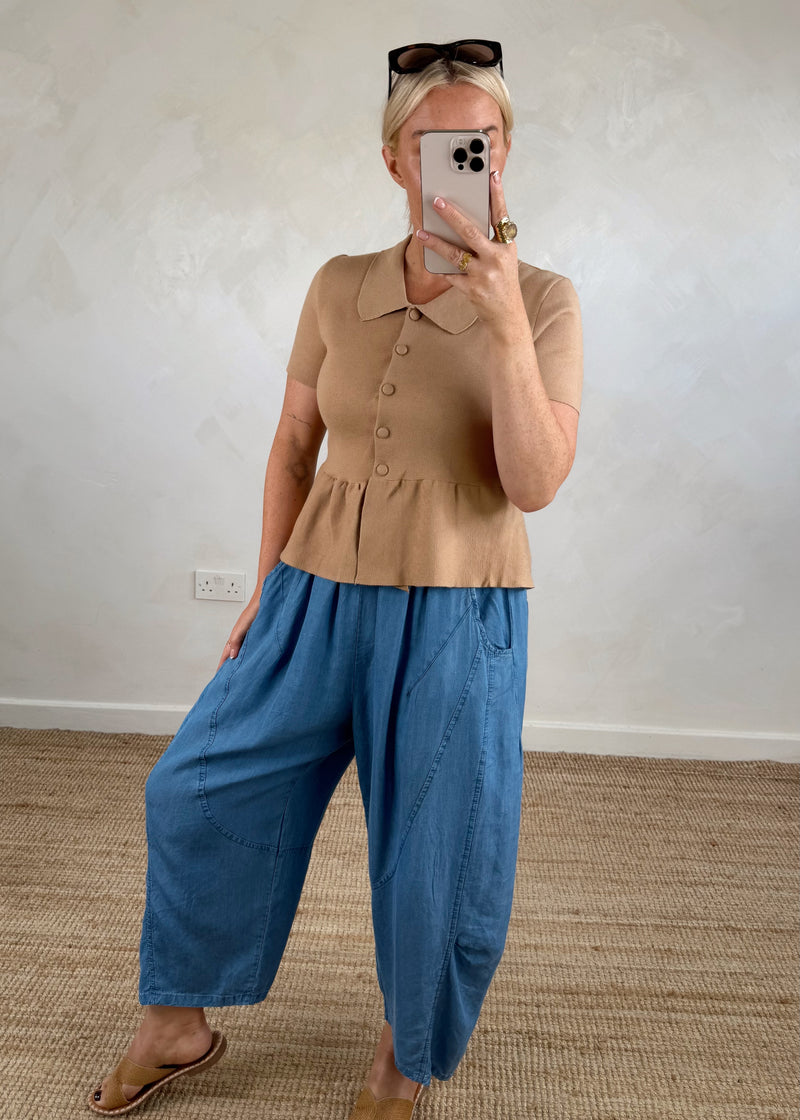 Ellie peplum knit - camel-The Style Attic