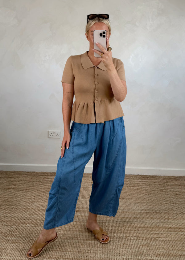 Ellie peplum knit - camel-The Style Attic