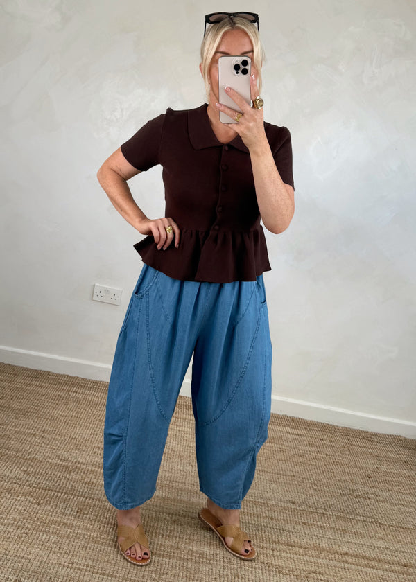 Ellie peplum knit - chocolate-The Style Attic