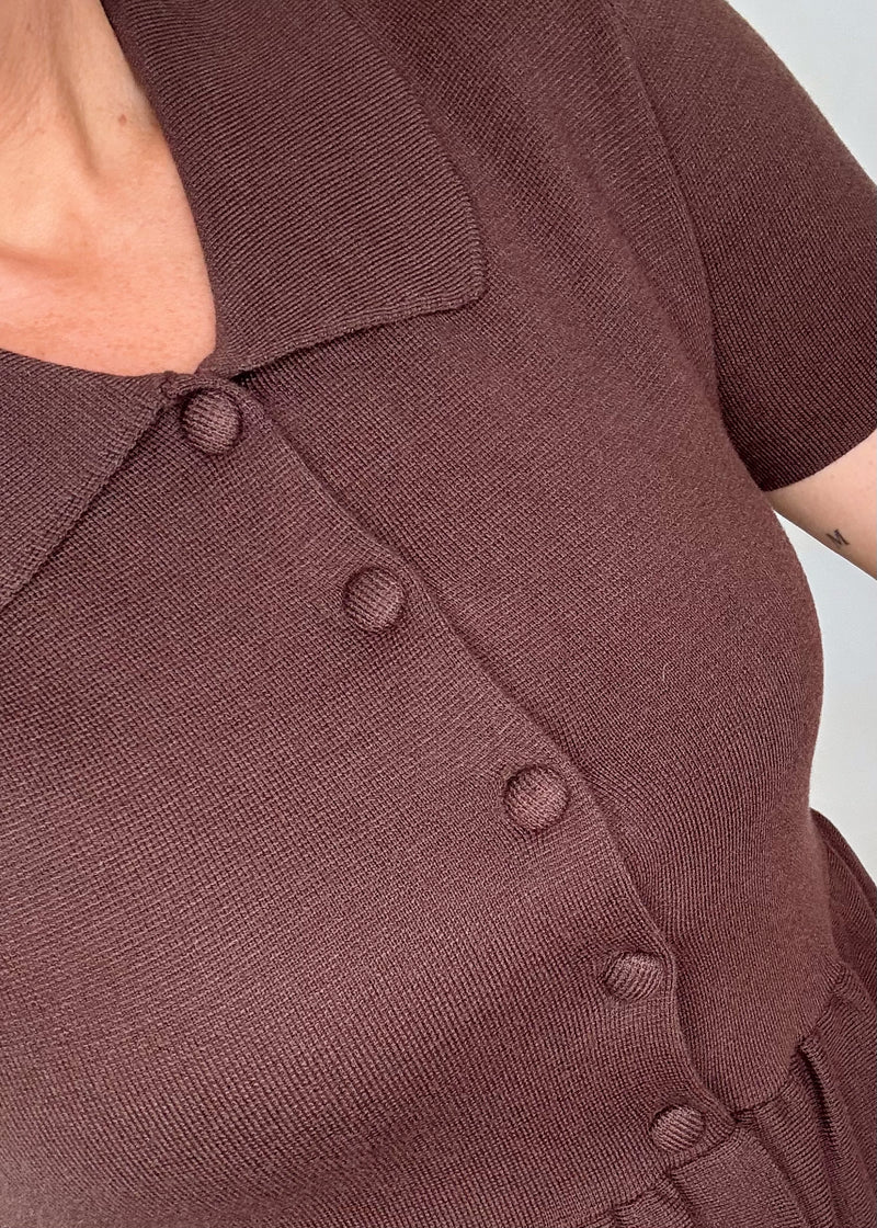 Ellie peplum knit - chocolate-The Style Attic